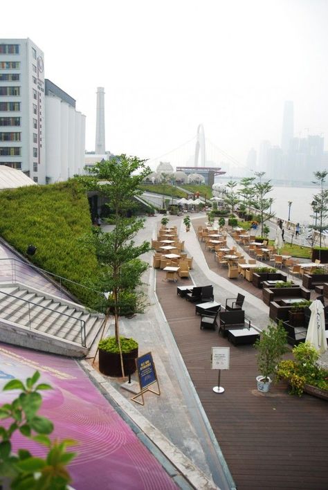 Restaurant facing waterfront Factory Landscape, Beer Factory, Urban Landscape Design, Public Space Design, Meteor Garden 2018, Pearl River, Easy Landscaping, Magic Garden, Landscape And Urbanism