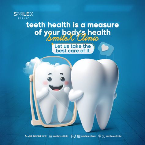 🌟💪Dental health is not only a cosmetic concern; it is a indicator of your body health.  💪 Caring for your teeth is not just about maintaining a beautiful smile, but contributing to your general well-being.  😁Start your journey to better health today! 😁  instagram: @smilex.clinic⁠ Facebook: Smilex clinic ⁠ Whatsapp: 00905491081512⁠ https://wa.me/905491081512⁠ ⁠ #tooth #dentalimplants #teethwhitening ⁠ #dentist #dental #dentistry #teeth⁠ #orthodontics #straightteeth #veneers⁠ Dentist Social Media Post Design, Dental Clinic Instagram Post, Dental Creative Post, Dental Instagram Post Ideas, Dental Post Ideas, Dental Clinic Poster, Dentist Advertising, Body Logo Design, Dental Post