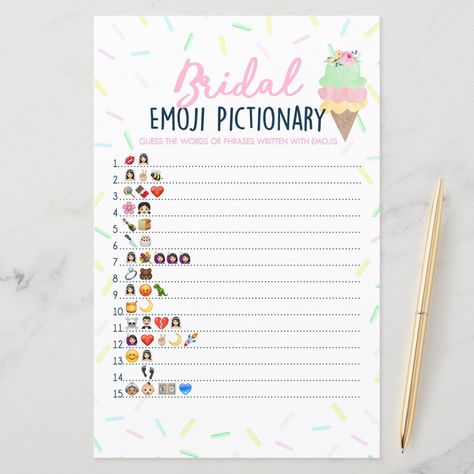 Emoji Pictionary, Emoji Games, Bridal Shower Planning, Guess The Word, Typing Games, Wedding Games, Shower Ideas, Different Types, Stationery Paper