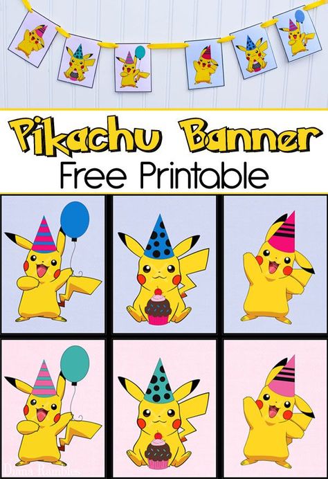 Pikachu Party Banner Free Printable Download - Throwing a Pokemon Party? Print out these free Pikachu Party Banner printables to create cute Pokemon Birthday Party Decor. Pikachu Printable, Pikachu Party, Pokemon Party Decorations, Pokemon Themed Party, Pokemon Diy, Pokemon Cake, Pokemon Birthday Party, Banner Printable, Pokemon Theme