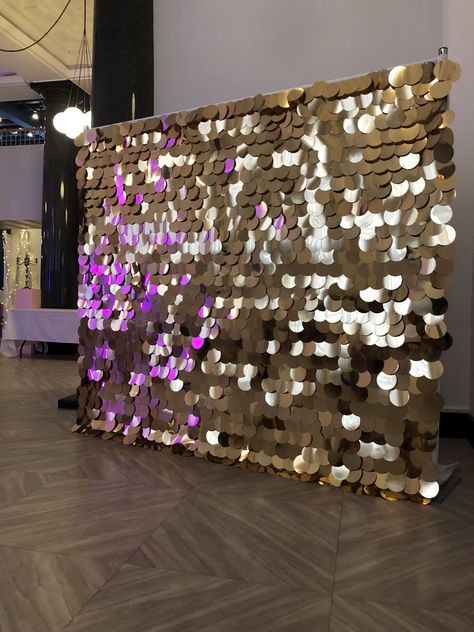 Foil Mirror Backdrop, Sequin Decorations Party, Diy Sequin Backdrop, Sequin Backdrop Ideas, Gold Disco Party, Event Photo Backdrop, Disco Backdrop, Photozone Ideas, Sequin Wall Backdrop