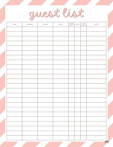 Choose from 12 different guest list templates to track invites sent and RSVPs for your upcoming event. All pages can be printed from home. 100% FREE! Wedding Guest List Printable, Guest List Template, Wedding Guest List Template, Wedding Guest List, List Design, Wedding Mood Board, List Template, Guest List, Wedding Mood