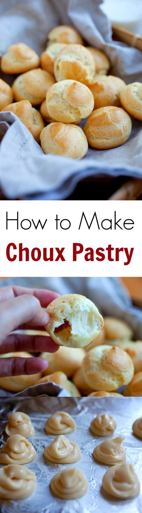 How to make Choux Pastry? Learn the EASIEST, fastest way to make cheesy puffs with this fool-proof recipe!! | rasamalaysia.com Profiteroles, Crumpets, Quiche, Shoe Pastry, Individual Pastries, Types Of Pastries, Kolaci I Torte, Plain Chicken, Choux Pastry