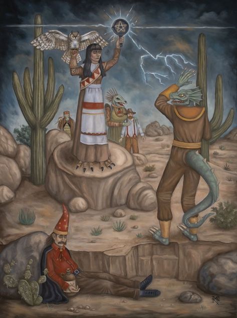 aliens, reptilians, wizard, magic, frying pan, oil art, lightning, cactus, fantasy, illustration. Alien Painting, Fort Wayne Indiana, Bizarre Art, My Fantasy World, Aliens And Ufos, Ready To Pop, Surrealism Painting, Alien Art, Art Station