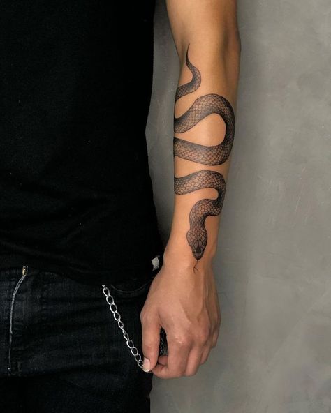 Snake Around Arm Tattoo, Black Snake Tattoo, Tatuaje Studio Ghibli, Tattoo Homme, Small Snake Tattoo, Around Arm Tattoo, Cobra Tattoo, Tattoo Snake, Serpent Tattoo