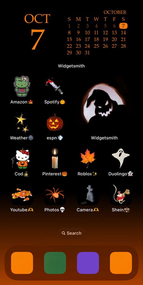 Ios 17 iphone homescreen layout #fall #widgetsmith Cute Halloween Wallpapers For Phone, Halloween Widgets Aesthetic Iphone, Halloween Phone Layout Ideas, Halloween Wallpaper Layout, Homescreen Layout Halloween, Fall Homescreen Widgets, Halloween Phone Theme Ideas, Halloween Layout Iphone, Halloween Ios Layout