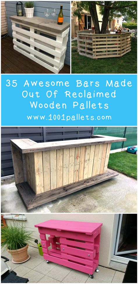 Have you ever dreamed of having your own bar at home or in your garden to have some good times with your friends or your family around a delicious cocktail Palet Bar, Bar Made From Pallets, Wooden Pallet Bar, Bar Pallet, Pallet Counter, Bar En Plein Air, Bar Exterior, Pallet Bar, Backyard Bar