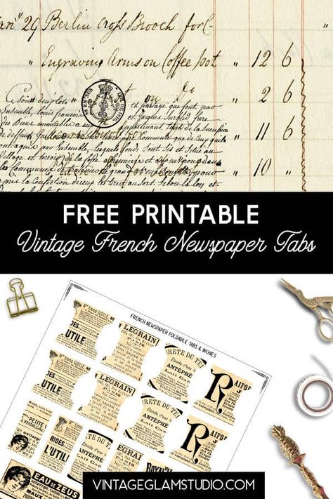 Free Vintage French Newspaper Foldable Tabs - French Newspaper, Vintage Paper Textures, Journal Making, Vintage Newspaper, Newspaper Printing, Planner Printables, Memory Keeping, Vintage Printables, Journal Printables