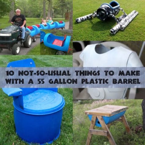 10 No-So-Usual Things To Make With 55 Gallon Plastic Barrels...http://homestead-and-survival.com/10-no-so-usual-things-to-make-with-55-gallon-plastic-barrels/ Plastic Barrel Projects, Plastic Barrel Ideas, Barrel Train, Barrels Diy, Barrel Projects, Plastic Drums, 55 Gallon Drum, Handyman Projects, Metal Barrel