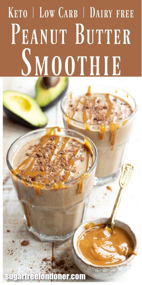 This keto peanut butter smoothie is thick, satisfying and so tasty! It's a really simple recipe that uses only natural ingredients - no fancy powders needed. A dairy free low carb shake that works as a quick breakfast or as a treat throughout the day. Only 3.8g net carbs per smoothie. #ketosmoothie #lowcarbsmoothie #peanutbuttersmoothie Keto Peanut Butter Smoothie, Sugar Free Smoothies, Peanutbutter Smoothie Recipes, Low Carb Shakes, Low Carb Smoothie Recipes, Peanut Butter Shake, Dairy Free Recipe, Free Smoothie Recipes, Dairy Free Low Carb