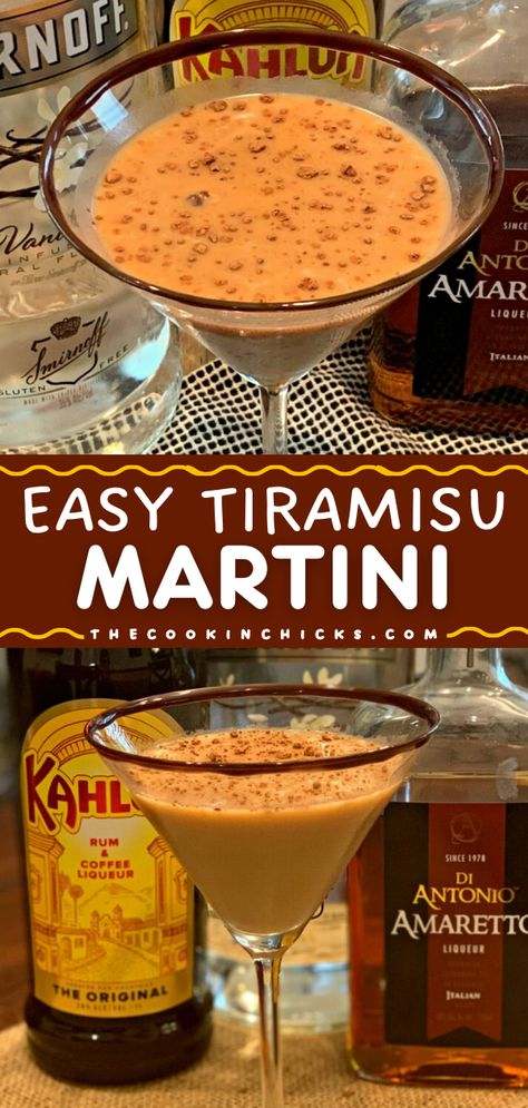 Look forward to this cocktail to make at home! It's also a fun alcoholic drink for a party. With the flavors of coffee, chocolate, and vanilla, this tiramisu martini recipe is so tasty! Indulge in this dessert martini today! Tiramisu Cocktail Recipe, Cannoli Martini Recipe, Tiramisu Martini Recipe, Cannoli Martini, Tiramisu Drink, Tiramisu Cocktail, Vodka Martini Recipe, Easy Christmas Cocktail, Dessert Martini