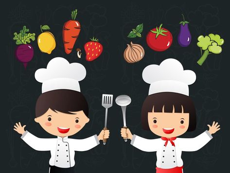 Drawn Vegetables, Healthy Food Activities For Preschool, Colorful Background Design, Cartoon Chef, Kid Chef, Chef Craft, Diploma Certificate, Vector Food, Kids Background