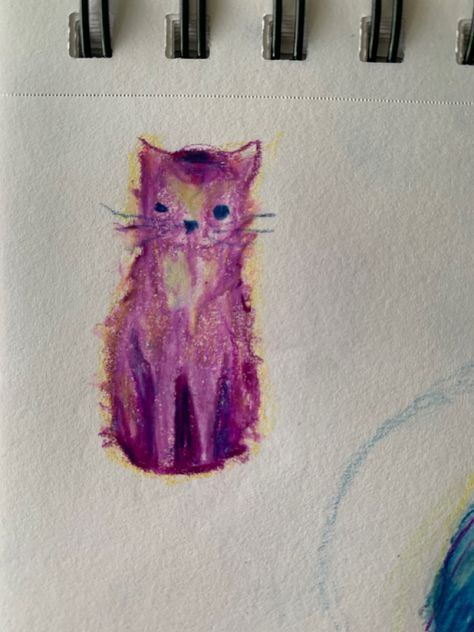 **MY ARTWORK** BY AURORA HEWWING**Purple kitten | cat drawing | purple cat drawing | doodle | kitten drawing with pencil crayons | 😤 ☝🏽 plum coloured cat | fruit cat | sugar plum fairy | how it feels to be 7 | childhood aesthetic | Cat Coloured Pencil Drawing, Purple Drawing Ideas Easy, Cat Crayon Drawing, Cat Colored Pencil Drawing, Colour Pencil Doodle, Purple Cat Drawing, Cat Drawing Doodle, Plum Drawing, Drawing Purple