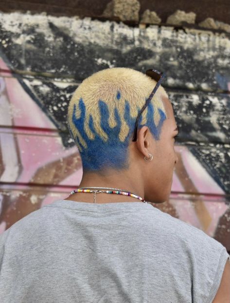 Flames Art, Bleached Hair Men, Shaved Head Designs, Flame Hair, Cool Hair Designs, Buzz Cut Hairstyles, Short Hair Designs, Hair Colour Design, Dyed Hair Men