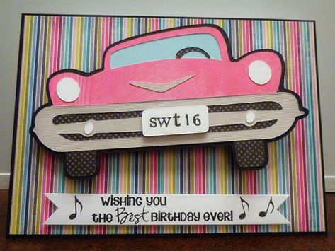 Sweet 16 Diy Cards, Sweet 16 Card Ideas Diy, Sweet 16 Card Ideas, 16th Birthday Card Ideas, Sweet 16 Cards, Sweet 16 Birthday Card, Car Cards, 17th Birthday Gifts, Old Birthday Cards