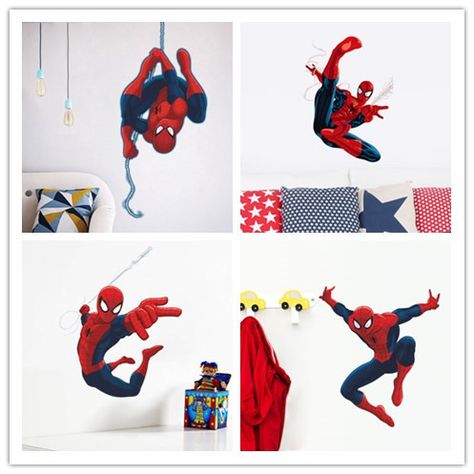 cute cartoon spiderman wall stickers for kids rooms decals home decor Nursery 3D for Boy christmas xmas gift decoration Stickers With Quotes, Spiderman Wall Decals, Spiderman Bedroom, Boys Decal, Room Wall Stickers, 3d Wall Decals, 3d Wall Stickers, Wall Stickers For Kids, Large Wall Decals