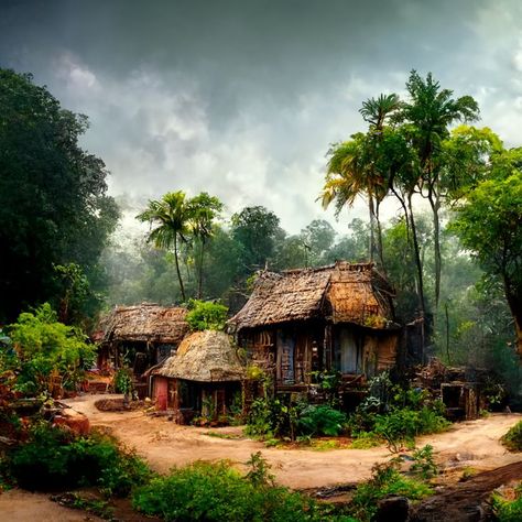 Village in the Jungle Digital Art. Avaible in my NFT Store! Shop my NFT'S collection here https://opensea.io/Izzii_Studio Prices starts at 5$ Acess: https://www.izziistudio.online Hope you like it! 😄 Jungle Village, In The Jungle, Digital Art, India, Shop My, House Styles, Architecture, Art