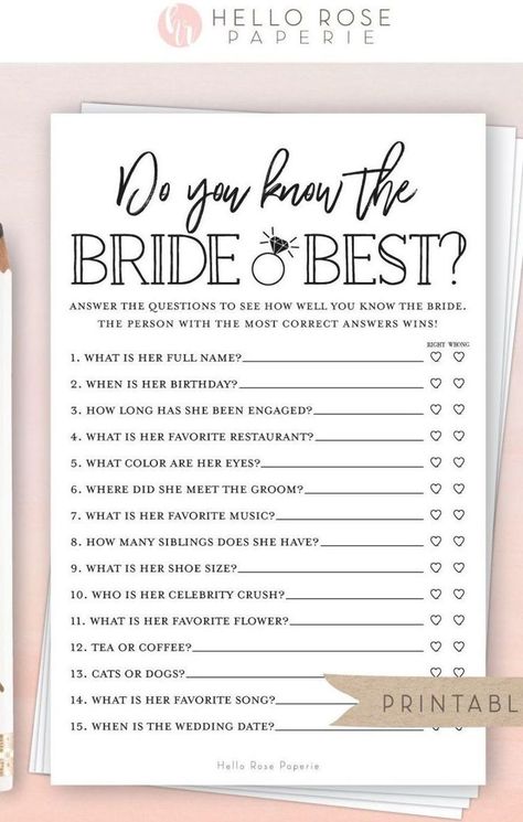 Bridal Shower Games Who Knows Bride Best, Fun Bridal Shower Games Free Printable, Who Knows The Bride Best Game, About The Bride Game, Bridal Shower Games Free Printables, Free Bridal Shower Games, Bride Shower Games, Bridal Shower Games Funny, Wedding Games For Guests