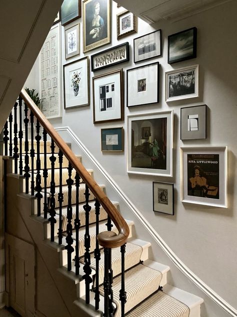 stair gallery wall Gallery Walls Stairway, Small Staircase Gallery Wall, Gallery Wall Ideas Staircase, Art Wall Staircase, Up The Stairs Gallery Wall, Photo Staircase Wall, Stairwell Photo Gallery, Gallery Wall On Staircase, Staircase Wall Gallery