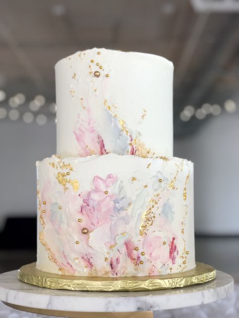 Sweet Bloom Cakes, Watercolor Wedding Cake Buttercream, Elegant Pastel Cake, Pastel Two Tier Cake, Wedding Cake Different Tiers, Wedding Cake Buttercream Designs, Watercolour Wedding Cake, Pastel Watercolor Cake, 3 Tier Buttercream Wedding Cake