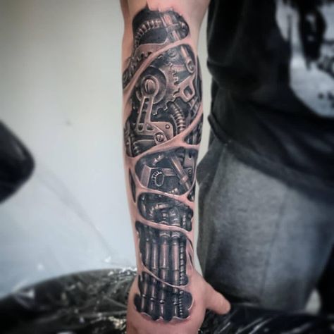 Biomechanics Tattoo, Bio Mechanical Tattoo, Terminator Tattoo, Mechanical Tattoo, Biomechanical Tattoo Design, Bio Mechanical, Holy Trinity Tattoo, Trinity Tattoo, Gear Tattoo