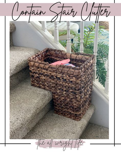 Home hacks home organization tips and tricks cleaning hacks cleaning tips home decor Staircase Basket Ideas, Stair Basket Ideas, Stair Basket Diy, Basket Uses Organizing Ideas, Stairs Basket, Organizing Ideas Home, Stair Organization Baskets, Staircase Basket, Home Organization Declutter