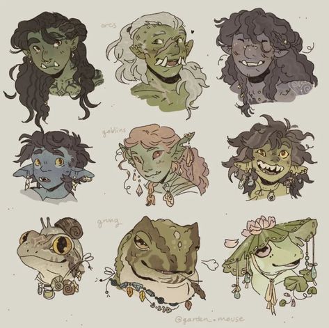 Art by garden.mouse on insta Good Reference Photos For Drawing People, D&d Character Races, Dnd Oc Drawing, Different Dnd Races, Head Shots Drawing, Dnd Grung Art, Drawing Poses Headshots, Brain Drawing Reference, Green Dragon Drawing