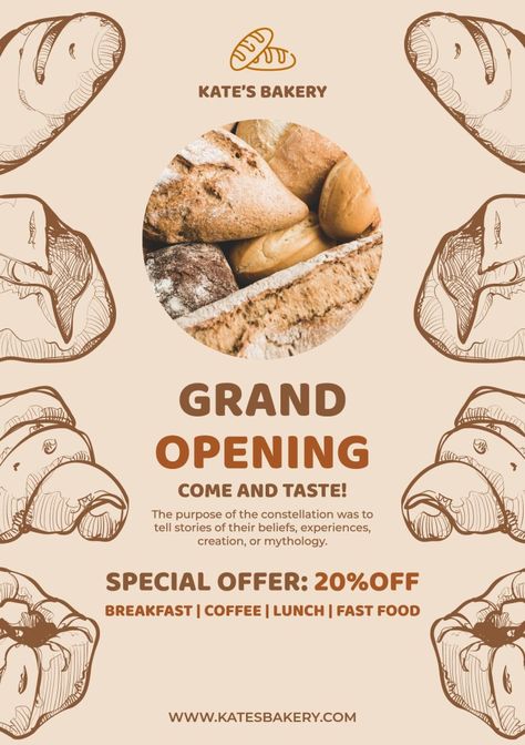 Bakery Flyer Design Templates, Bakery Posters Design, Bakery Opening Poster, Baking Soon Poster, Bakery Advertising Ideas, Baking Poster Design, Bakery Design Poster, Bakery Grand Opening Ideas, Bakery Poster Design Ideas