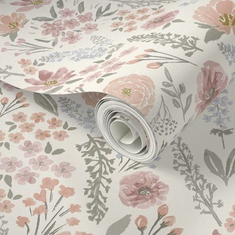 CONSIDER THE WILD FLOWERS LIGHTER FOR Wallpaper | Spoonflower Feminine Flowers, Blush Nursery, Girls Room Wallpaper, Watercolor Floral Wallpaper, Kid's Playroom, Garden Watercolor, Green Nursery, Wildflower Meadow, Wallpaper Inspiration