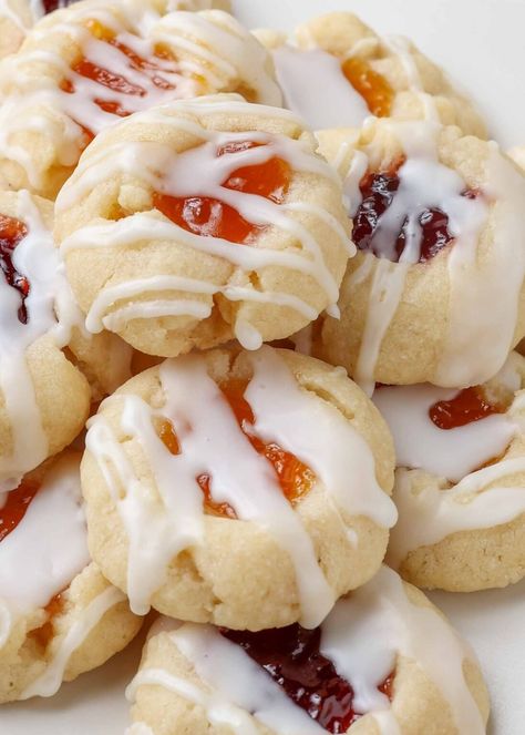 Shortbread Thumbprint Cookies - Barefeet in the Kitchen Shortbread Thumbprint Cookies, Apricot Cookies, Three Ingredient Peanut Butter Cookies, Cranberry Shortbread Cookies, Kolache Recipe, Blossom Cookies, Almond Flavor, Thumbprint Cookies, Three Ingredient