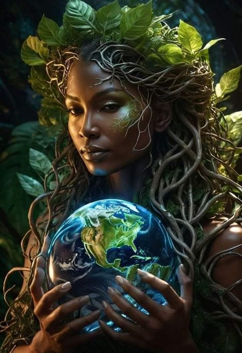 Mother Nature Fantasy Art, Mother Nature Back Tattoo, Earth Element Art, Gaia Goddess Art, Nature Goddess Art, Gaia Art, Mama Gaia, Earth Woman, Mother Nature Goddess