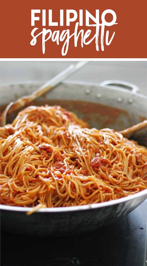 Spaghetti Type Recipes, Filipino Spaghetti Recipe Easy, Phillipino Spaghetti, Philipino Spagetti, Hot Dog Spaghetti Recipes, Spaghetti And Hot Dogs Recipe, Filipino Noodle Recipes, Filipino Spaghetti Recipe Jollibee, Philippine Spaghetti