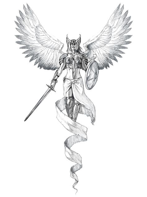 Valkyrie Chest Tattoo, Valkyrie Tattoo Design, Paladin Tattoo, Valkyrie Angel, Tyr Tattoo, Angel Warrior Tattoo, Norse Mythology Tattoo, Valkyrie Tattoo, Knight Tattoo