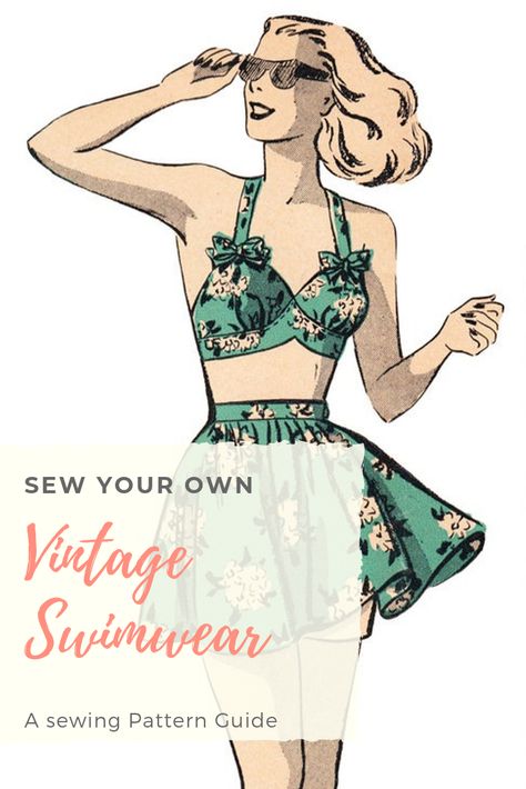 Diy Bathing Suit, Vintage Swimsuit Pattern, Free Vintage Patterns, Vintage Bathing Suit Patterns, Vintage Style Swimsuit, Retro Hairstyles Tutorial, Suit Sewing Patterns, Pin Up Swimsuit, Tiki Dress