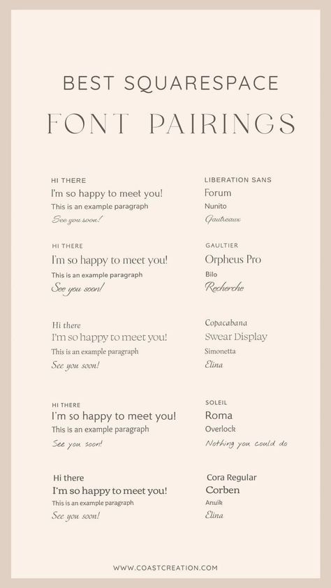 Best Squarespace Font Pairings for your Branding and Squarespace Website Squarespace Fonts, Squarespace Font Pairings, Best Wedding Fonts, Font Websites, Best Fonts For Logos, Fonts For Business, Free Font Websites, Free Fonts For Commercial Use, Fonts In Canva