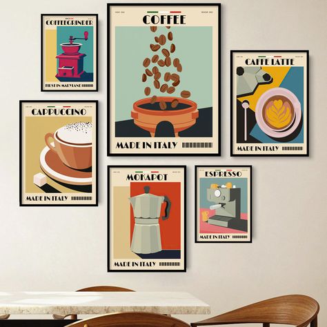 Pot Beans, Cafe Living Room, Italian Espresso, Coffee Wall Art, Dining Room Wall Art, Coffee Painting, Coffee Theme, Cafe Wall, Coffee Shop Decor