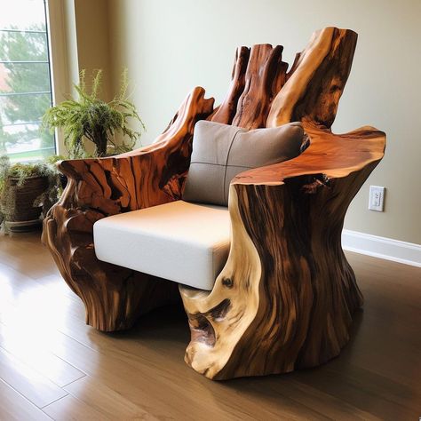 Organic Wood Furniture Design Concepts: Masterful and Organic Log Chairs, Rustic Sofa, Rustic Wood Furniture, Wood Furniture Design, Wood Bedroom Furniture, Live Edge Furniture, Single Sofa Chair, Organic Wood, The Chair