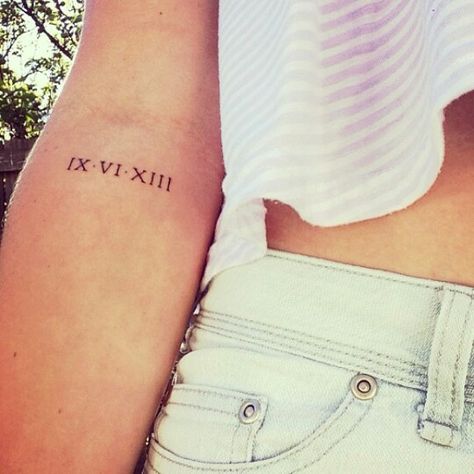 Roman Numeral Tattoo Arm, Roman Numeral Tattoo, Numeral Tattoo, Roman Numeral Tattoos, Small Tats, Cute Tats, Matching Tattoo, Wedding Tattoos, Rib Tattoo