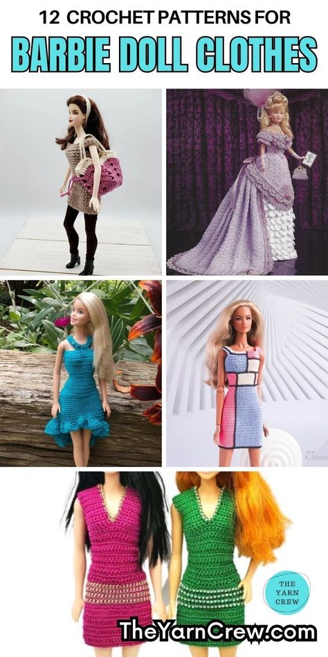 Discover the enchanting world of Barbie clothes crochet patterns! From adorable accessories to stylish ensembles, you'll love creating these tiny fashion masterpieces. Curated by The Yarn Crew. Barbie Doll Clothes Patterns Free Crochet Dresses, Barbie Crochet Patterns Free, Barbie Clothes Crochet Patterns Free, Barbie Crochet Clothes, Crochet Barbie Doll Clothes Free Pattern, Crochet Barbie Clothes Patterns Free Easy, Barbie Crochet Free Patterns, Crochet Barbie Clothes Patterns Free, Crochet Barbie Clothes Patterns