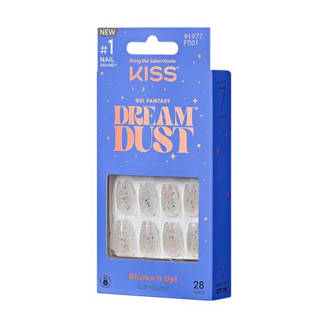 KISS Gel Fantasy Dreamdust Press-On Nails, ‘Mood Dust’, White, Short Coffin, 31 Ct. – KISS USA Dust Nails, Kiss Press On Nails, Fantasy Dream, Kiss Products, Sculpted Nails, Short Almond Nails, Pink Gel Nails, Kiss Nails, Pink Gel