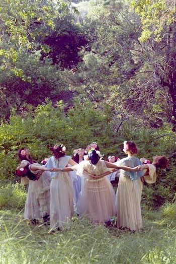 Goddess Circle, Sister Circle, Women's Circle, Green Field, Fairy Aesthetic, Spring Equinox, Beltane, Witch Aesthetic, Wild Woman