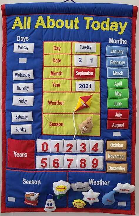 All About Today Cloth Calendar by Pockets of Learning | Etsy Phonetic Sounds, February Month, Learning Preschool, Fabric Advent Calendar, Interactive Calendar, Weather Chart, Educational Toys For Toddlers, Baby Activities, Daily Calendar