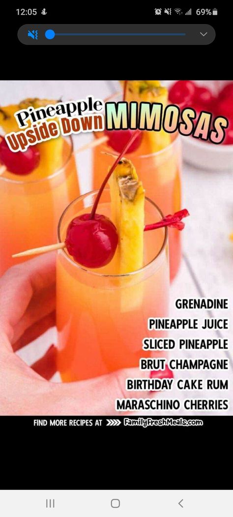 Classic Mimosa, Champagne Birthday, Pineapple Upside, Pineapple Upside Down Cake, Pineapple Upside Down, Alcohol Drink Recipes, Upside Down Cake, Maraschino Cherry, Drink Up