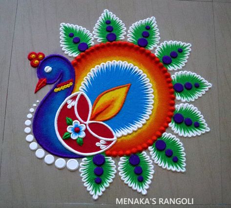 Rangoli Designs 344 | Easy Peacock Rangoli Design For Diwali – Menaka's Rangoli Peacock Rangoli Design, Diwali Special Rangoli, Diwali Special Rangoli Design, Easy Diwali Rangoli, Timetable Ideas, Study Timetable, New Year Rangoli, Diya Rangoli, Easy Rangoli Designs Videos