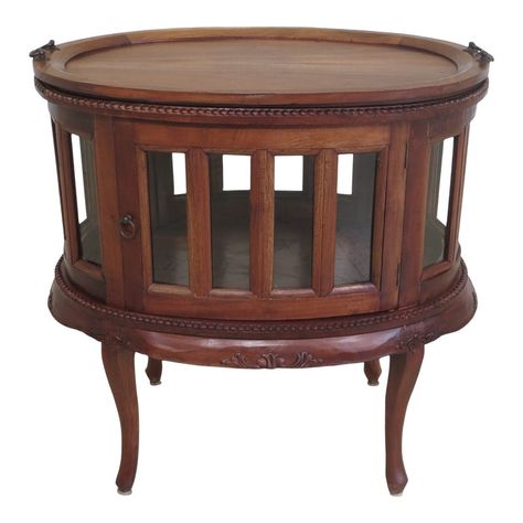 1990s French Mahogany Vitrine Occasional Display Table French Tables, Antique End Tables, Tea Table Design, Mahogany Table, Dream Furniture, French Table, Display Table, Oval Tray, Glass Tray