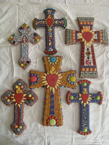 Mexican Background, Clay Cross, Ceramic Crosses, Mosaic Crosses, Mosaic Stained, Wooden Crosses, Mosaic Madness, Cross Crafts, Cross Wall