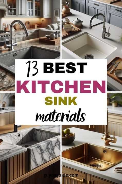 Discover the top 13 kitchen sink materials for your home remodel. Learn about durability, maintenance, and style options. #kitchensinks #homedecor #kitchenremodeling Kitchen Sink Colors, Sink Ideas Kitchen, Casita Kitchen, Sink Styles, Kitchen Sink Styling, Kitchen Sink Sizes, Kitchen Sink Ideas, Best Kitchen Sinks, Modern Kitchen Sinks