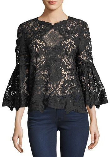 Kobi Halperin Mallory Bell- Sleeve Lace Blouse  #sale #blouse #black #lace #tops #floral #tops #kobihalperin #bellsleeves Soiree Blouses, Lace Blouse Outfit, Soiree Outfits, Floral Lace Blouse, Lace Blouse Long Sleeve, Kobi Halperin, Women Blouses Fashion, Black Lace Blouse, Fashion Tops Blouse