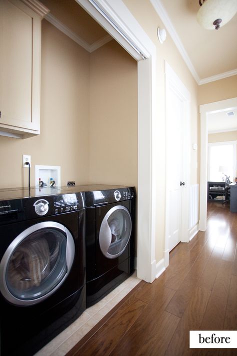 Hallway/Laundry Area Makeover - Before and After | The Lettered Cottage Laundry Small Room, Laundry Area Makeover, Closet Laundry Room Makeover, Cheap Laundry Room Makeover, Laundry Small, Small Laundry Closet, Gothic Bathroom Decor, Rental Makeover, Small Room Ideas