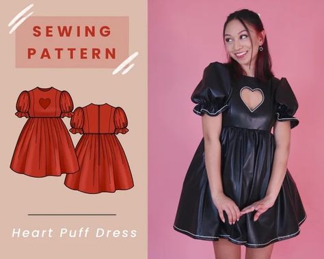 KianaBonolloDesigns - Etsy Puff Dress Sewing Pattern, Kiana Bonollo Pattern, Sweetheart Neckline Sewing Pattern, Kiana Bonollo Dress, Goth Dress Pattern, Heart Top Pattern, Puff Dress Pattern, Kiana Bonollo, Babydoll Dress Pattern